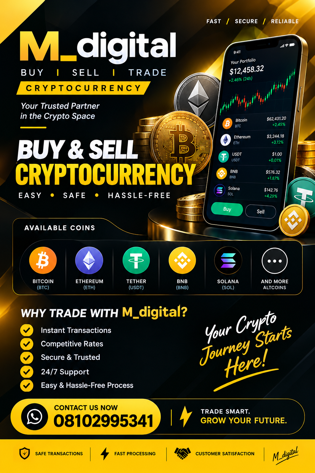 M_digital cryptocurrency trading flyer
